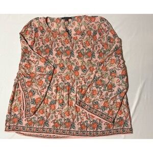 Adrianna Papell Orange/Red Floral Print Pleated Boat Neck Bell Sleeves Blouse 1X
